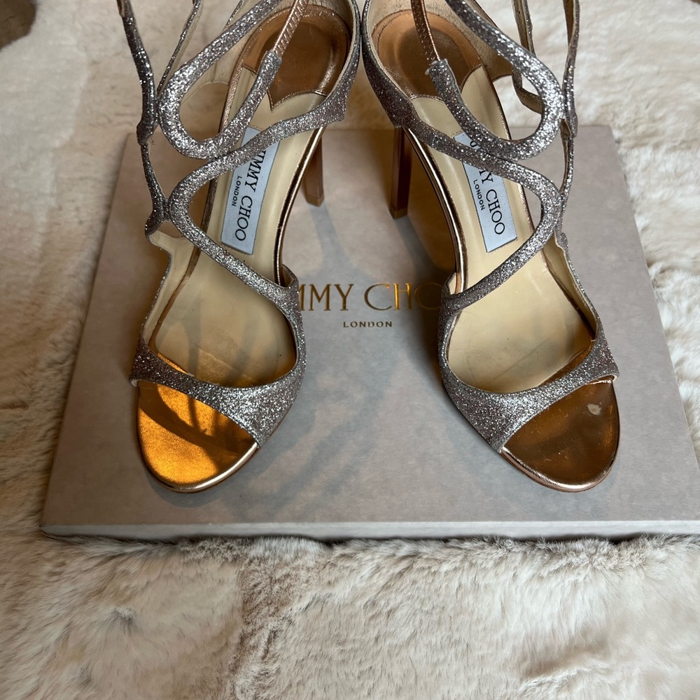 Jimmy Choo Lang tea rose fine glitter sandal 🌟 - Picture 7 of 10